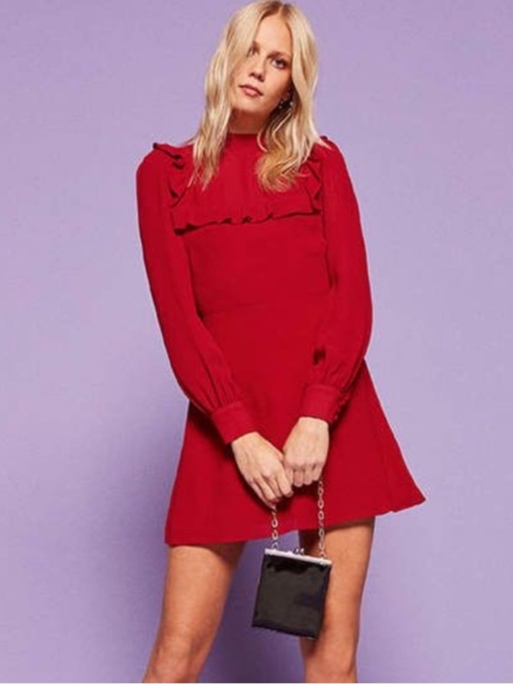 Reformation Bellflower Red Long-Sleeve Ruffle Mini Dress size 4